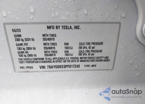 2023 Tesla Model Y Awd/Long Range Dual Motor All-Wheel Drive from USA, damaged, VIN 7SAYGDEE3PF817245